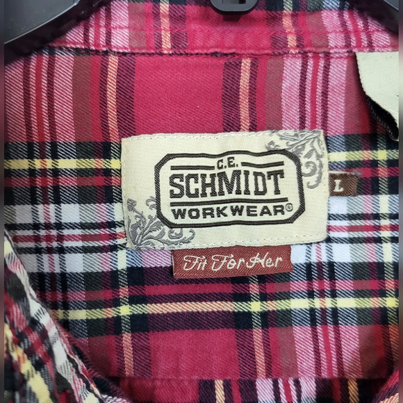 C.E. Schmidt Women's Workwear Red Plaid Long Sleeve Button Down Shirt Size L - Picture 2 of 6
